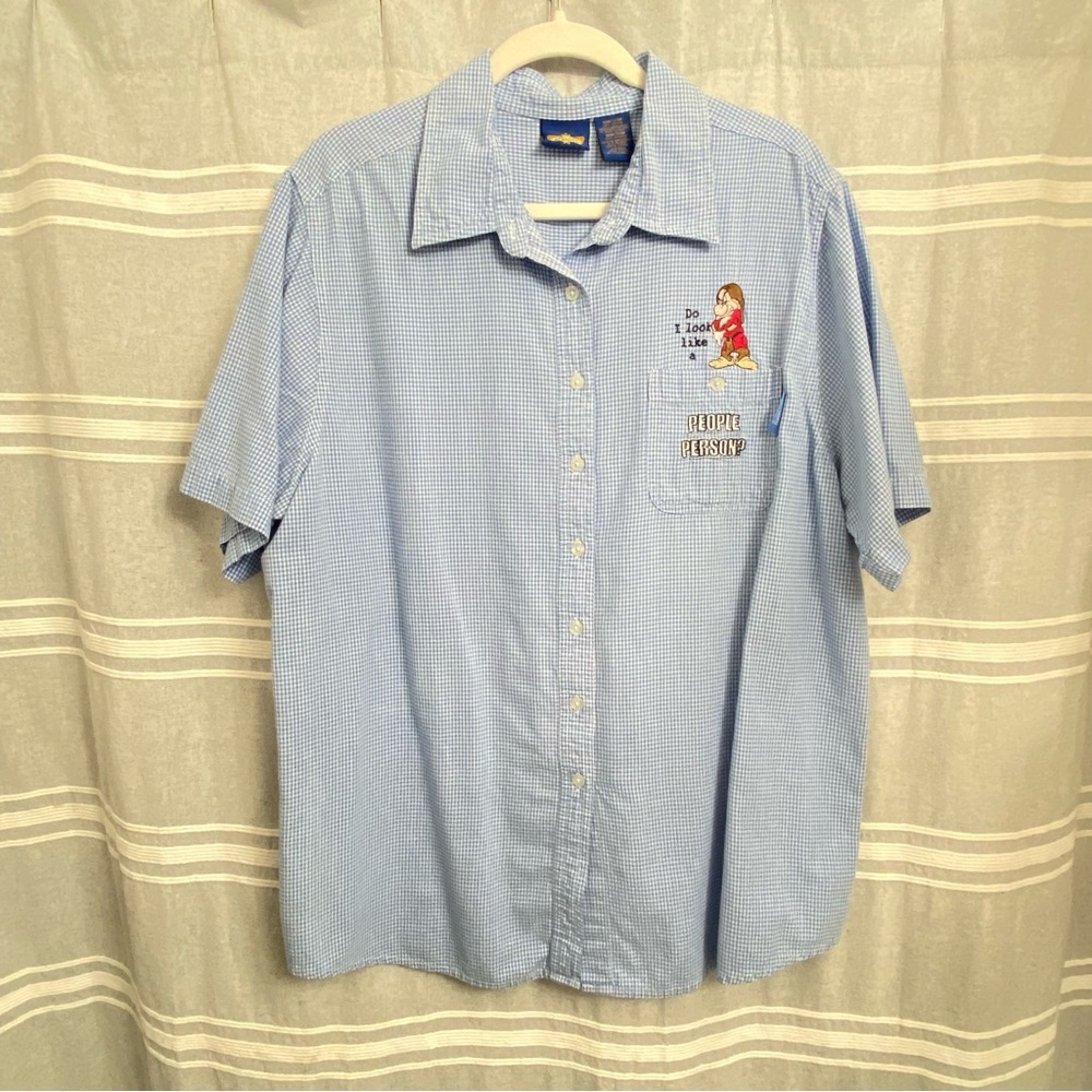 DISNEY / Vintage Grumpy Gingham Short Sleeve Button Down Shirt Size 18W/20W